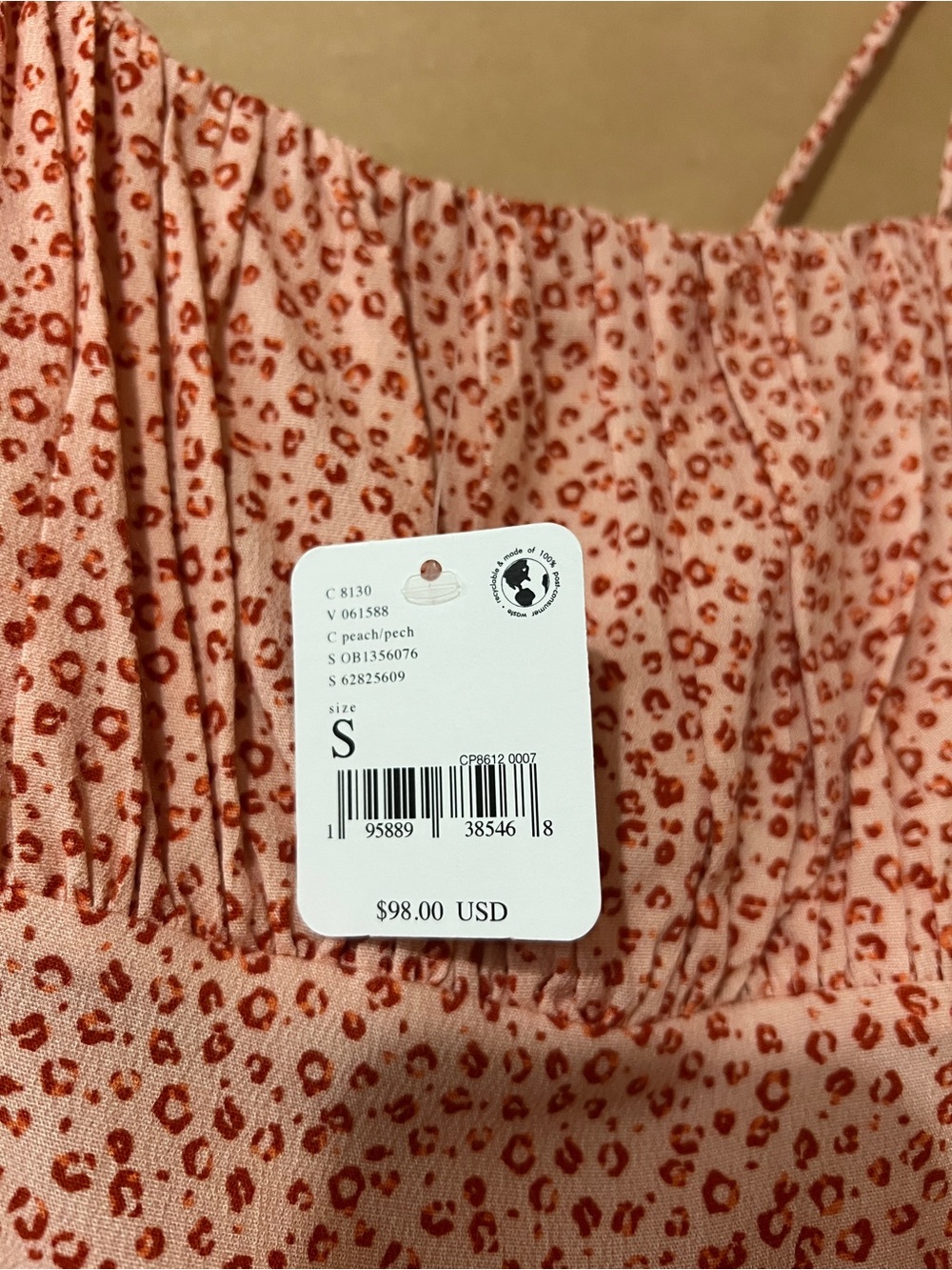 Free People | NWT Jamie Mini Dress Peach Leopard Print Ruched Tie Back Size S - Picture 5 of 12